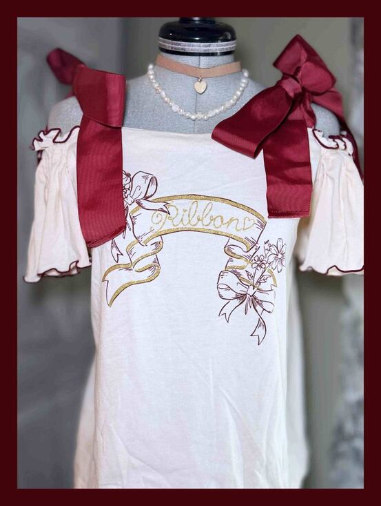 LIZ LISA Tops - Liz Lisa Off Shoulder Ribbon Print Top Jfashion Gyaru Himekaji Shoujo Girl Japan